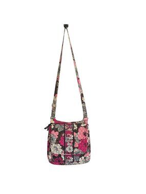 Vera Bradley Crossbody Bag Mocha Rouge Floral Quilted Adjustable Strap Retired